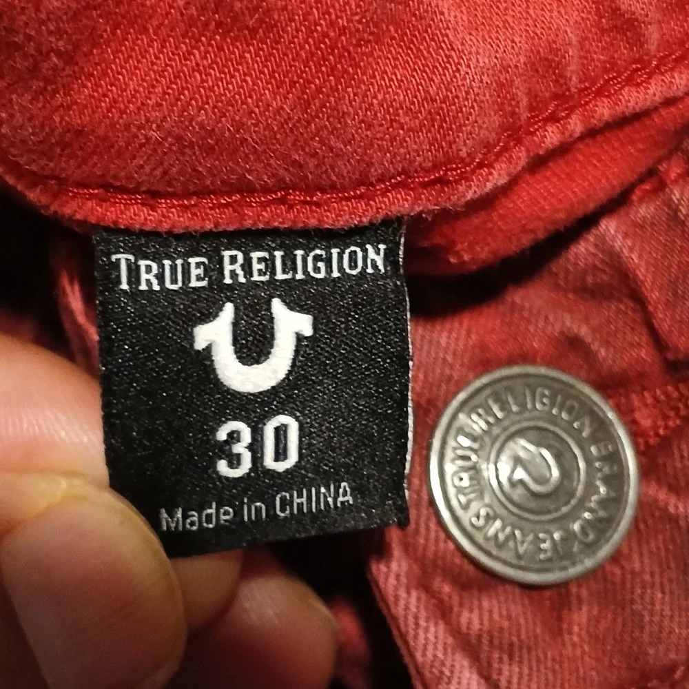 True Religion Red Vintage Rocco Mens Relaxed Skinny Jeans Size 30‎